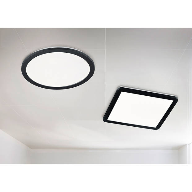 LED Plafondlamp - Trion Campill - 22W - Warm Wit 3000K - Spatwaterdicht IP44 - Dimbaar - Rond - Mat Zwart - Kunststof