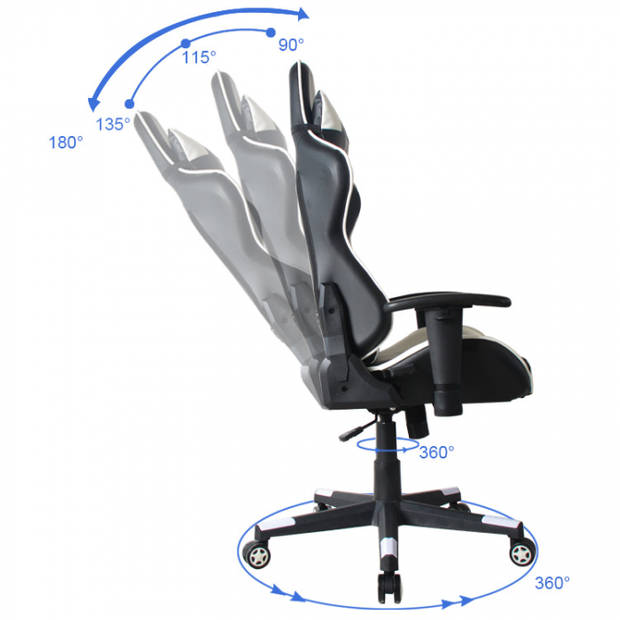 Bureaustoel racing gaming chair style uitvoering high design Thomas wit zwart