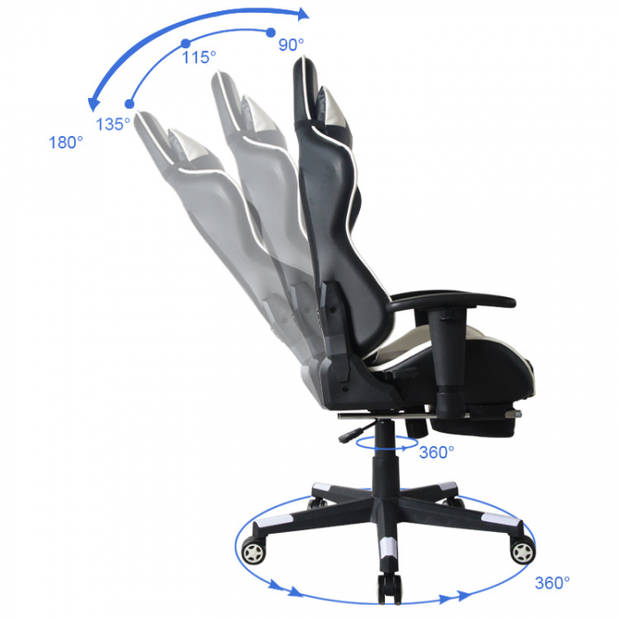 Gamestoel bureaustoel Thomas - met voetsteun - racing stijl - ergonomisch verstelbaar - zwart wit