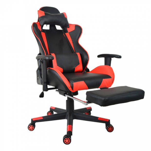 Bureaustoel racing gaming chair style met voetsteun high premium design Thomas zwart rood