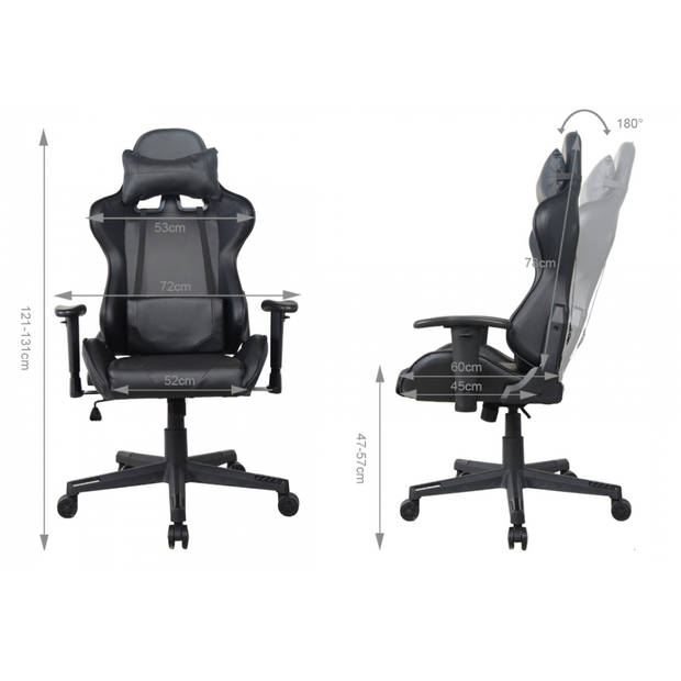 Bureaustoel gamestoel Thomas - racing gaming stijl stoel - ergonomisch - zwart design