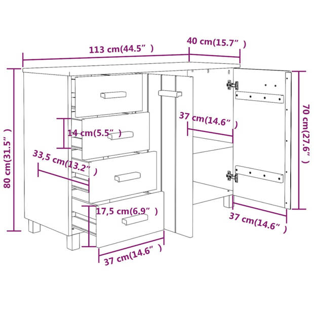 The Living Store HAMAR Houten Dressoir - 113 x 40 x 80 cm - Lichtgrijs