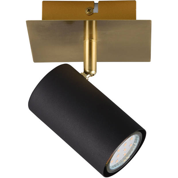 LED Wandspot - Trion Milona - GU10 Fitting - 1-lichts - Rond - Mat Zwart/Goud - Aluminium