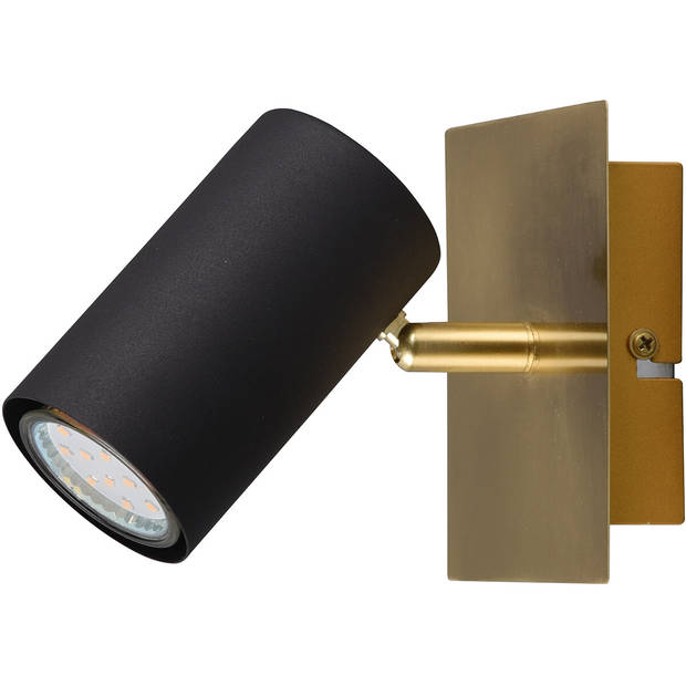 LED Wandspot - Trion Milona - GU10 Fitting - 1-lichts - Rond - Mat Zwart/Goud - Aluminium