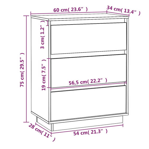 The Living Store dressoir Grenenhout - Honingbruin - 60 x 34 x 75 cm - Montage vereist