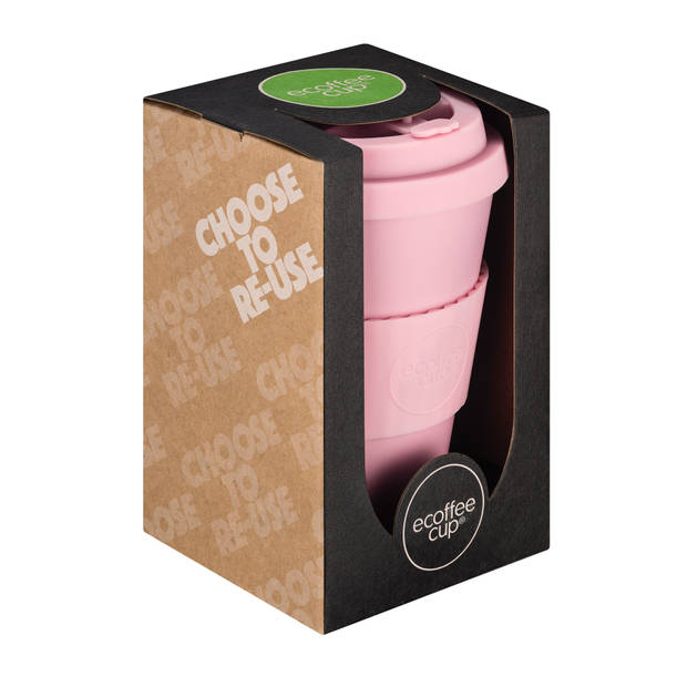 Ecoffee Cup Local Fluff PLA - Koffiebeker to Go 400 ml - Roze Siliconen
