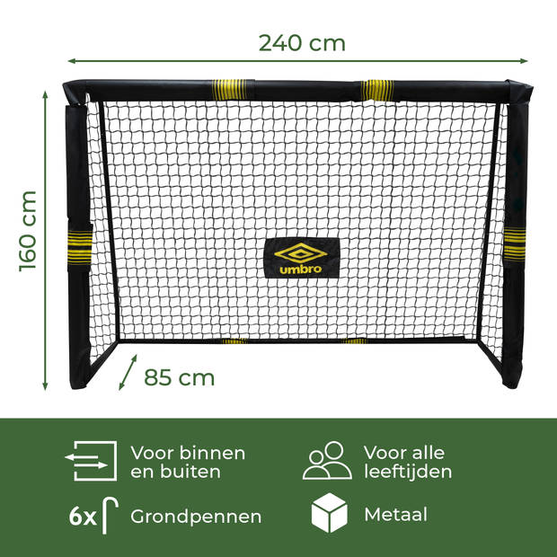 Umbro Voetbaldoel - 240 x 160 x 85cm - Voetbalgoal Groot - Metaal - Zwart/Geel