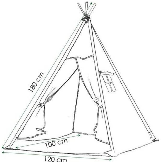 Springos Tipi Tent Wigwam Speeltent 120x100x180 cm Met Mat en Kussens Naturel Grijs