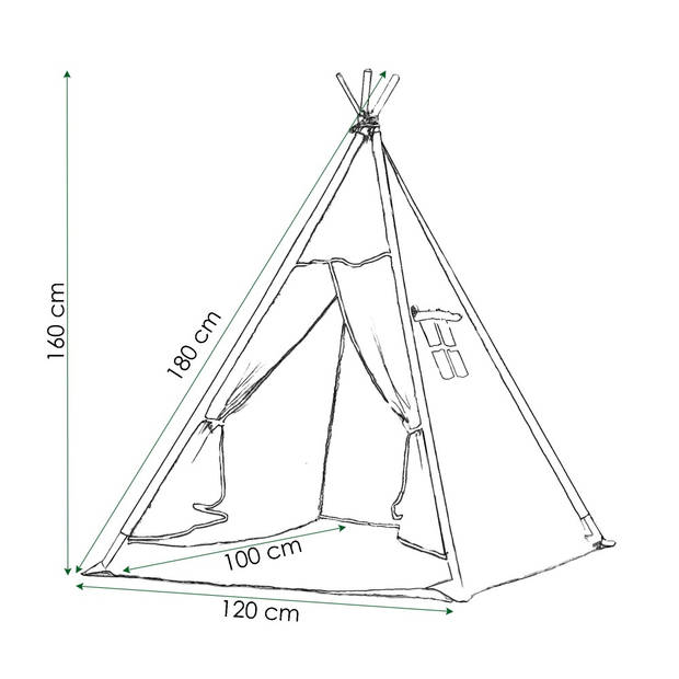 Springos Tipi Tent Wigwam Speeltent 120x100x180 cm Met Mat en Kussens Naturel Roze Stippen