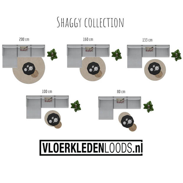 Hoogpolig Rond Vloerkleed Licht Grijs - Shaggy Collection - 133 cm (S)