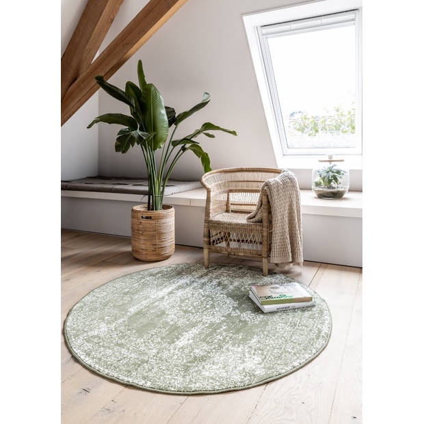 Vintage Vloerkleed Groen Rond - 160cm (M) - Bloom - Eva Interior