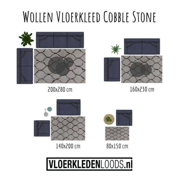 Wollen vloerkleed Wit/Antraciet - Cobble Stone