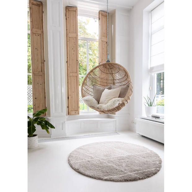 Berber vloerkleed rond hoogpolig Zand/Cream 240 Ø - (XL) - scandinavisch - nea - Interieur05