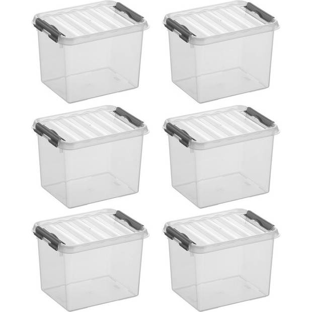 Sunware Q-line Opbergbox Transparant/Grijs 3 liter - Set van 6 stuks