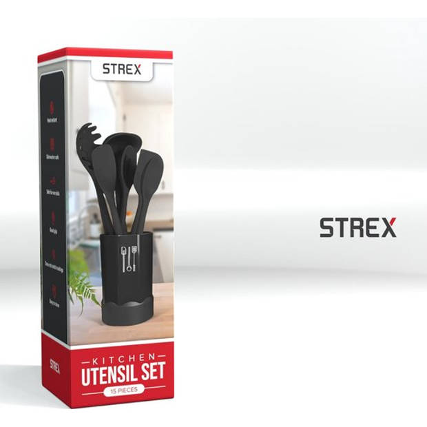 Strex Keukengerei Set met Houder 15 delig - Hittebestendig / BPA Vrij / Siliconen - Keuken Gerei