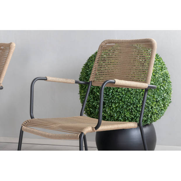 Paola tuinmeubelset tafel 100x200cm en 6 stoel armleuningL Lindos zwart, naturel.