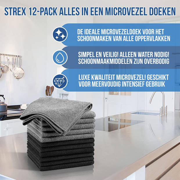 Strex Microvezeldoekjes - 12 Stuks 30 x 30 cm - Wasbaar - Schoonmaakdoekjes - Schoonmaak / Auto