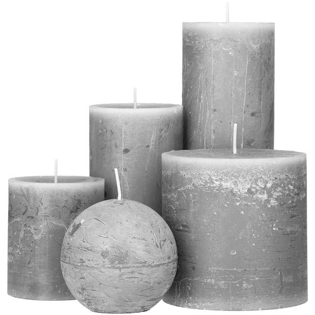 Blokker rustieke cilinderkaars - licht grijs - 7x8 cm