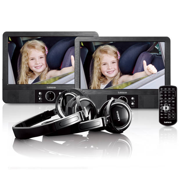 9" Dubbel scherm - Portable DVD-speler met hoofdtelefoon en brackets Lenco Zwart
