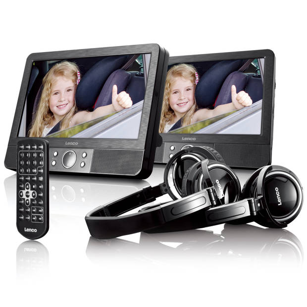 9" Dubbel scherm - Portable DVD-speler met hoofdtelefoon en brackets Lenco Zwart