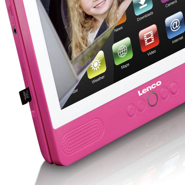 9inch Android 7.0 tablet/DVD speler Incl. Koptelefoon Lenco TDV901PK Wit-Roze