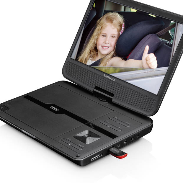Portable 10" DVD-speler met USB-hoofdtelefoon-ophangbeugel Lenco Zwart