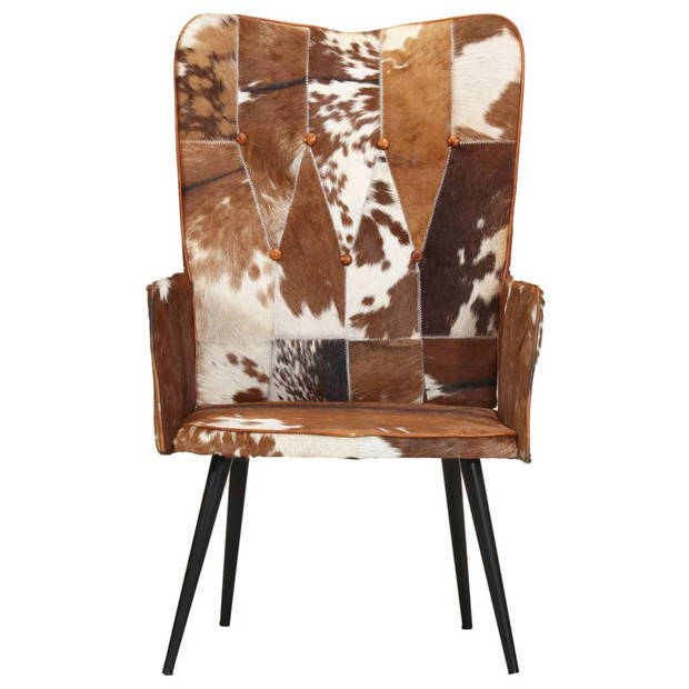 vidaXL Fauteuil harig echt leer bruin en wit