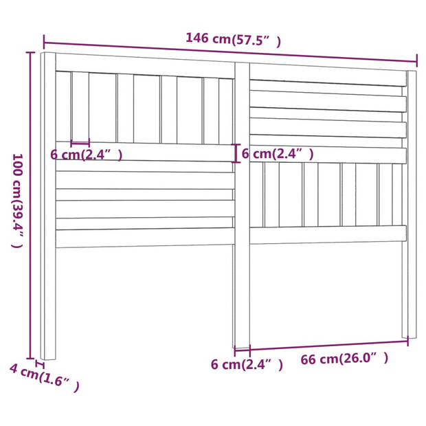 vidaXL Hoofdbord 146x4x100 cm massief grenenhout