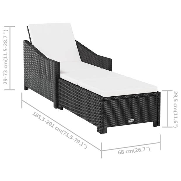 vidaXL Ligbed met crèmewit kussen poly rattan zwart