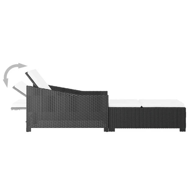 The Living Store Ligstoel Tuin Zwart - 181.5/201 x 68 x 29/45/53/63/73 cm - PE Rattan - Stof