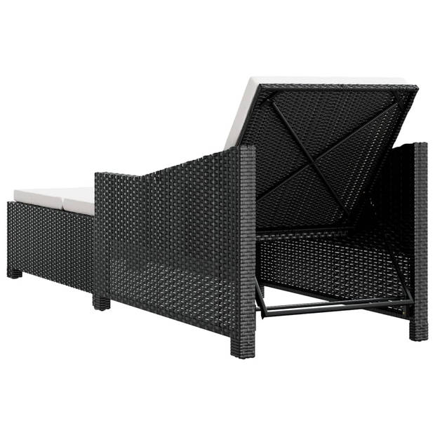 The Living Store Ligstoel Tuin Zwart - 181.5/201 x 68 x 29/45/53/63/73 cm - PE Rattan - Stof