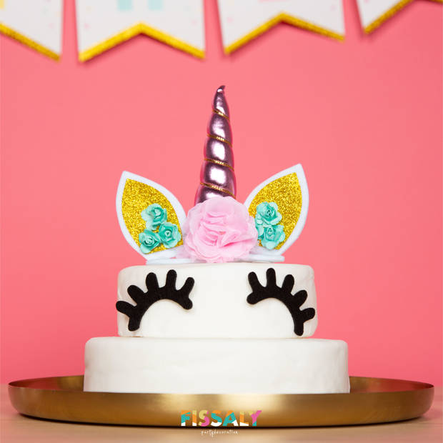 Fissaly® 53 Stuks Roze Eenhoorn Verjaardag Decoratie Versiering – Unicorn Topper Set – Kinderfeest – feest