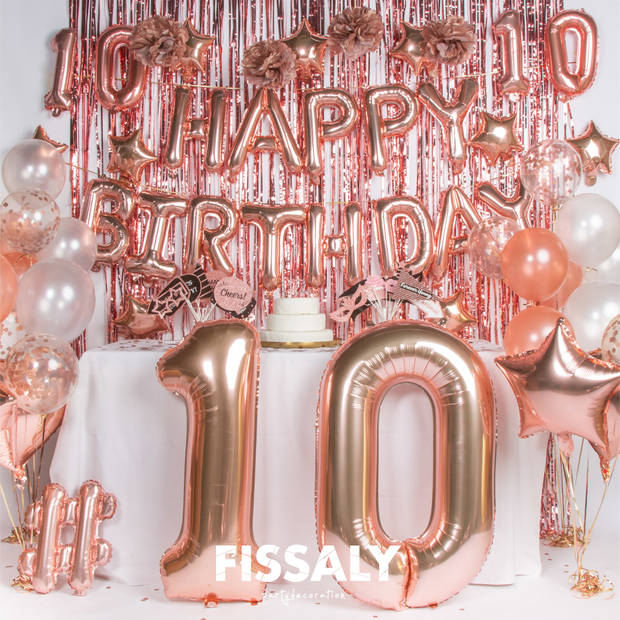 Fissaly® 10 Jaar Rose Goud Verjaardag Decoratie Versiering - Helium, Latex & Papieren Confetti Ballonnen