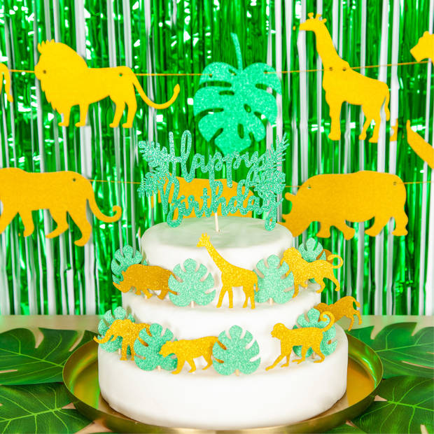 Fissaly® 106 Stuks Jungle Decoratie Versiering Set – Happy Birthday Safari Thema – Slingers, Ballonnen & Accessoires