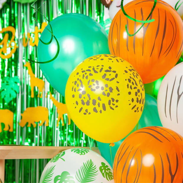 Fissaly® 106 Stuks Jungle Decoratie Versiering Set – Happy Birthday Safari Thema – Slingers, Ballonnen & Accessoires