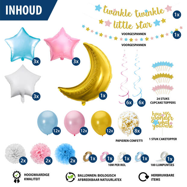 Fissaly® 112 Stuks Twinkle Twinkle Little Star Gender Reveal Versiering Decoratie - Slingers, Ballonnen & Accessoires