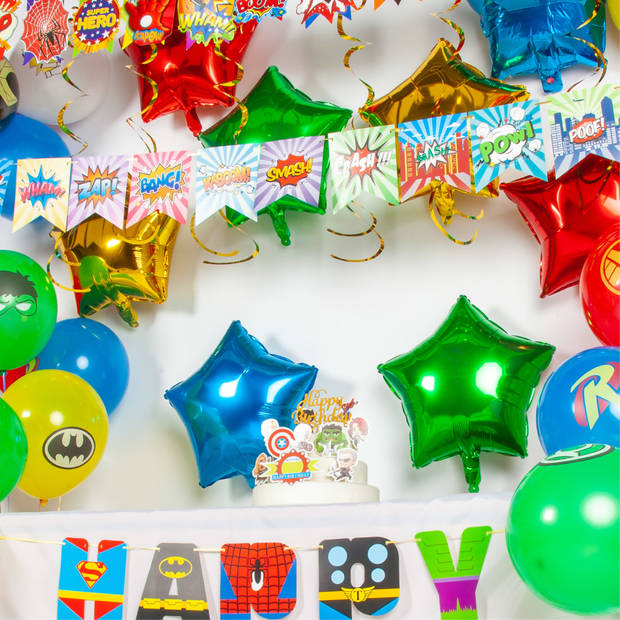 Fissaly® 118 Stuks Superhelden Feest Versiering – Kinderfeestje Decoratie – Superheroes Themafeest Verjaardag - Feestje
