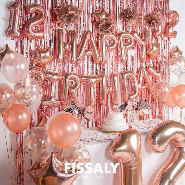 Fissaly® 12 Jaar Rose Goud Verjaardag Decoratie Versiering - Helium, Latex & Papieren Confetti Ballonnen