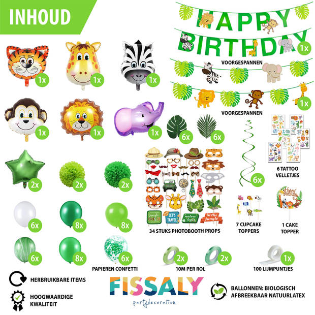 Fissaly® 127 Stuks Jungle Thema Party Verjaardag Versiering XXL Set - Safari Decoratie Kinderfeestje - Ballonnen
