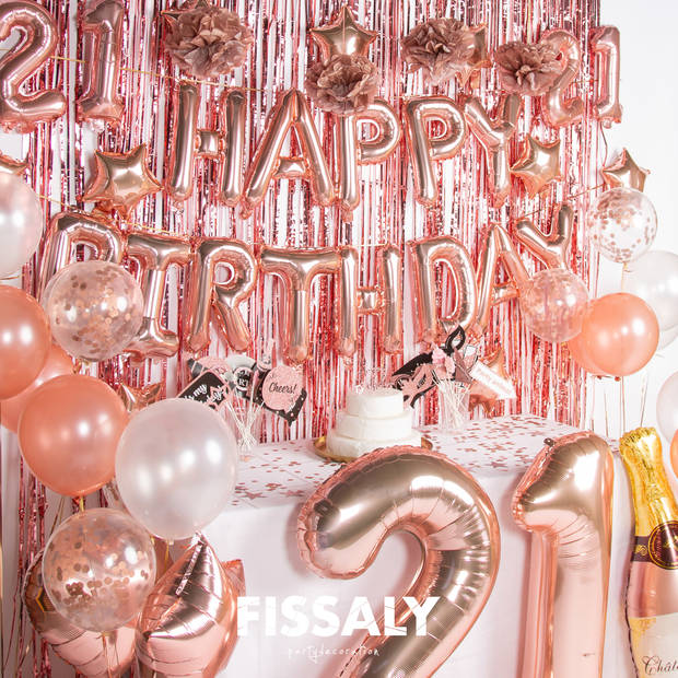 Fissaly® 21 Jaar Rose Goud Verjaardag Decoratie Versiering - Helium, Latex & Papieren Confetti Ballonnen