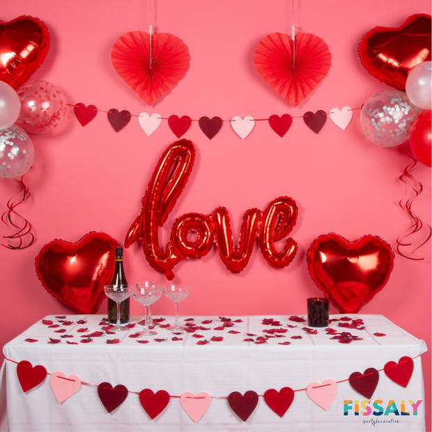 Fissaly® 89 Stuks Liefde & Hartjes Decoratie Set Helium & Papieren Confetti Ballonnen en Lint – I Love you - Rood