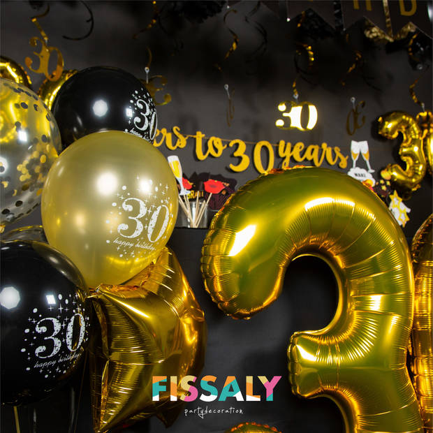 Fissaly® 30 Jaar Verjaardag Decoratie Versiering - Ballonnen – Jubileum Man & Vrouw - Zwart en Goud