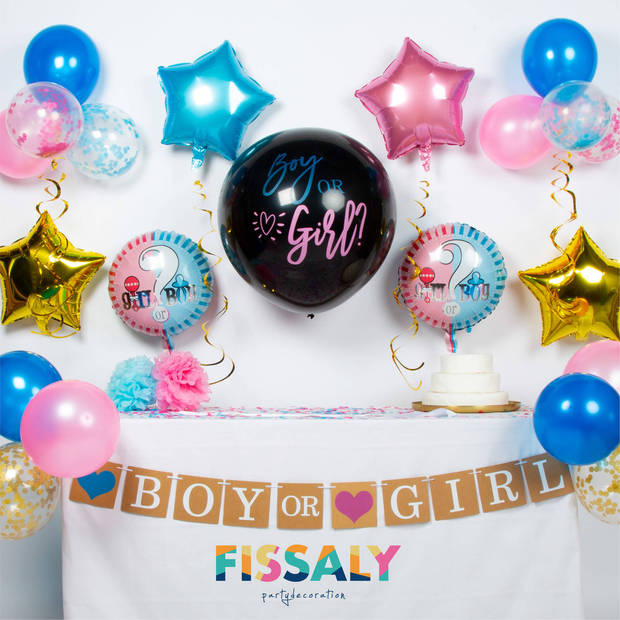 Fissaly® 60 Stuks Gender Reveal Baby Shower Ballonnen Decoratie Feestpakket – Geslachtsbepaling & Babyshower