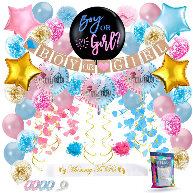 Fissaly® 60 Stuks Gender Reveal Baby Shower Ballonnen Decoratie Feestpakket – Geslachtsbepaling & Babyshower