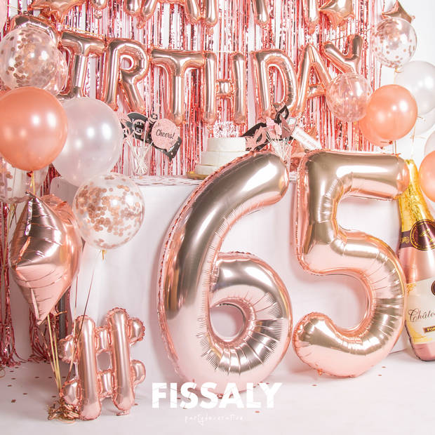 Fissaly® 65 Jaar Rose Goud Verjaardag Decoratie Versiering – Feest - Helium, Latex & Papieren Confetti Ballonnen