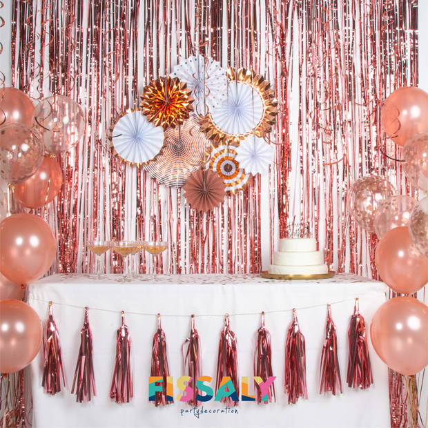 Fissaly® 68 stuks Rose Goud XL Decoratie Feestpakket – Ballonnen & Slingers – Feest Versiering