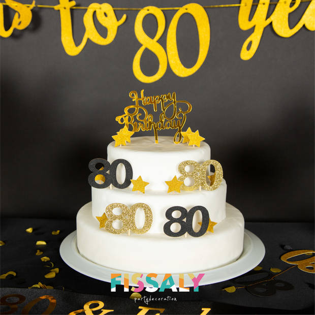 Fissaly® 80 Jaar Verjaardag Decoratie Versiering - Ballonnen – Jubileum Man & Vrouw - Zwart en Goud