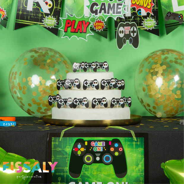 Fissaly® 91 Stuks Video Game Verjaardag Versiering Set met Dansjes Ballonnen