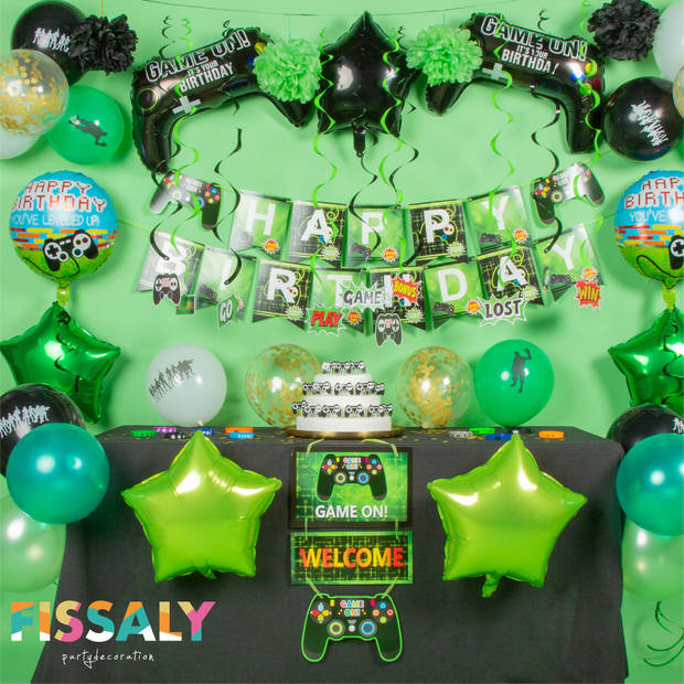 Fissaly® 91 Stuks Video Game Verjaardag Versiering Set met Dansjes Ballonnen