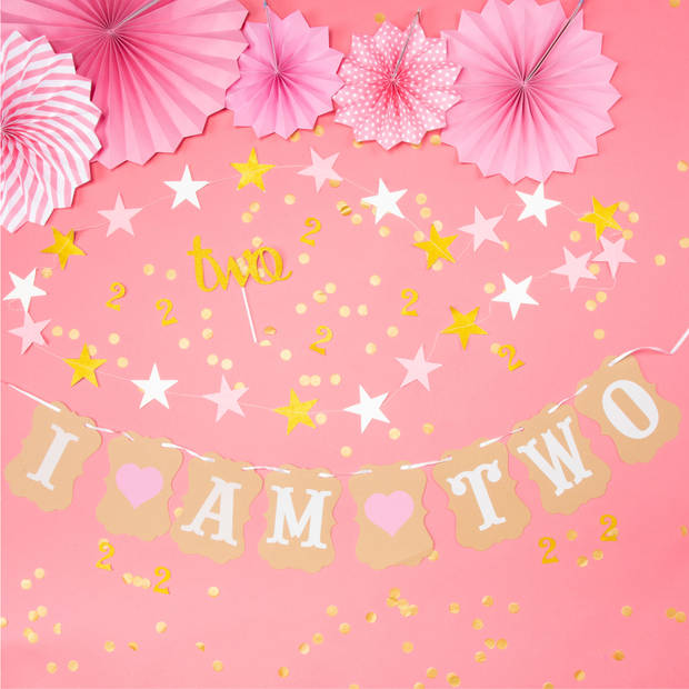 Fissaly® Kind 2 Jaar Verjaardag Versiering Meisje XXL – Happy Birthday Decoratie Incl. Ballonnen – Roze